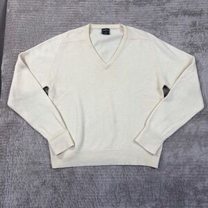 John Martin Mens V-Neck Lambswool Blend Sweater Cream Off-White Vintage Large